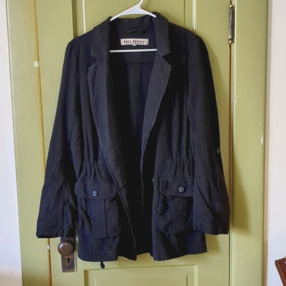 Free People Oversized Navy Linen Jacket S Boho